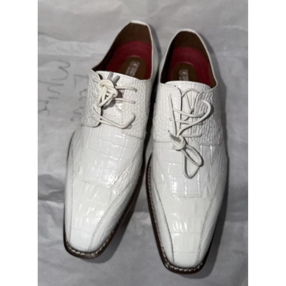 Stacy Adams Tristano Modified Bike Toe Oxford Shoes White 25694-100 SZ-7 M